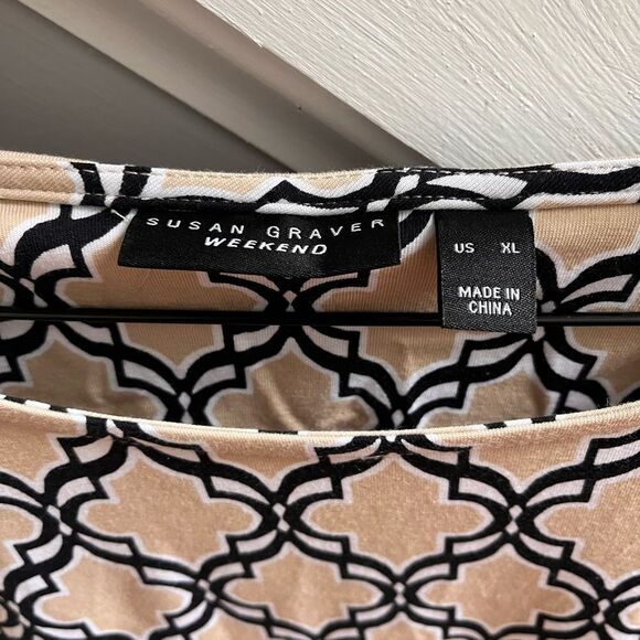 Susan Graver Tan & Black Print Cold Shoulder Tunic Top sz XL NWOT - Picture 5 of 6